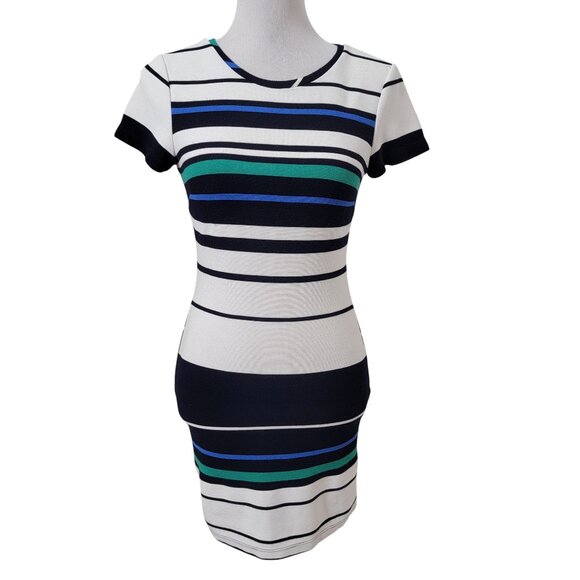 LuLu's Dresses & Skirts - LuLu's Size S White Blue Teal Striped Bodycon Mini Dress